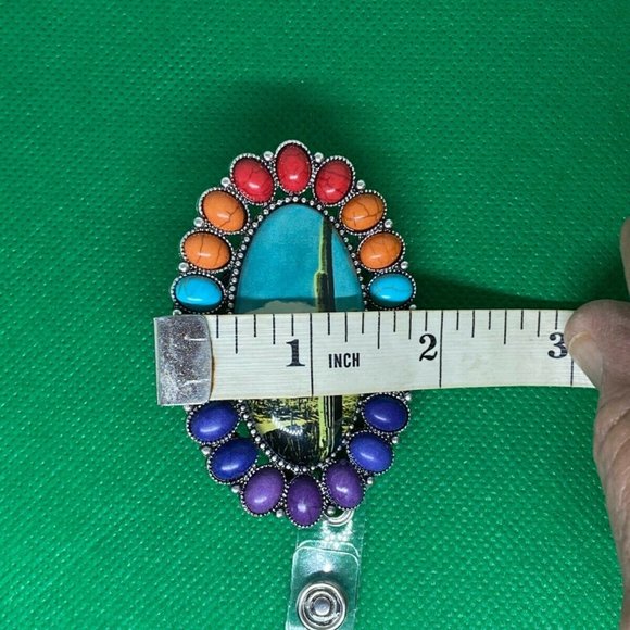 Saguaro Cactus Western Turquoise ID Badge Holder - Picture 8 of 9
